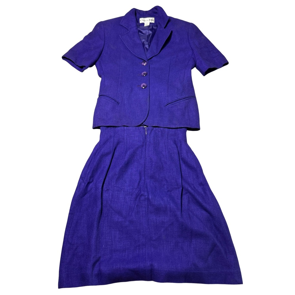 Christian Dior Vintage Purple 2-Piece Skirt Suit Size 4 *STAINS